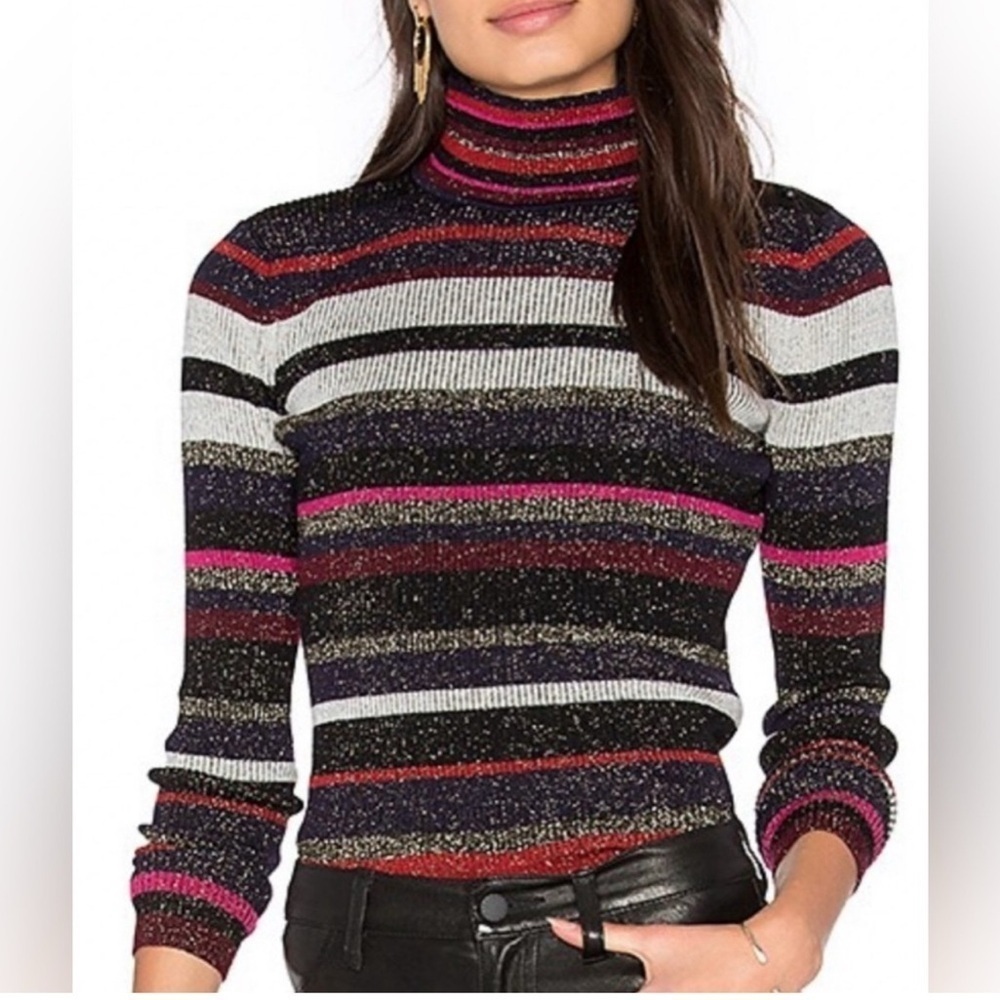Diane von Furstenberg DVF Leela Metallic Stripe Wool Turtleneck Sweater Small